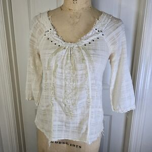 Cream Free People Embroidered‎ Studs Women's Top S/P
